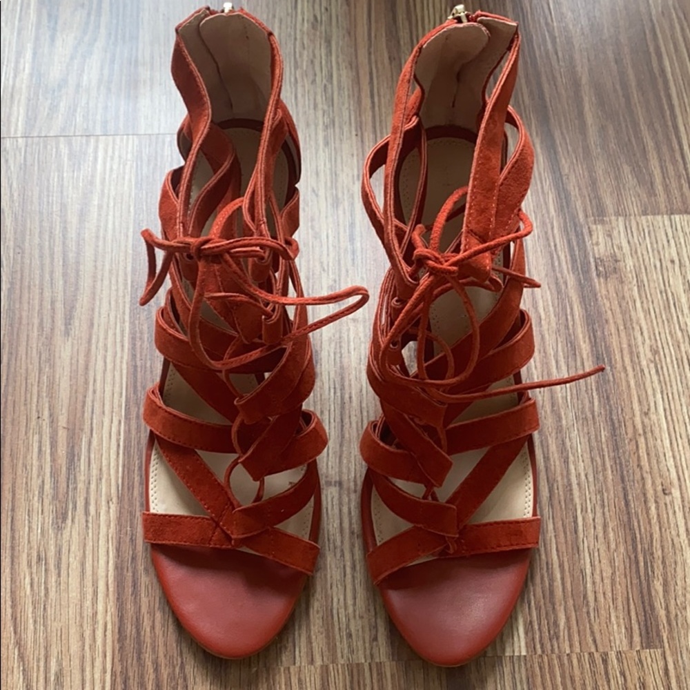 Saffron suede lace-up sandal